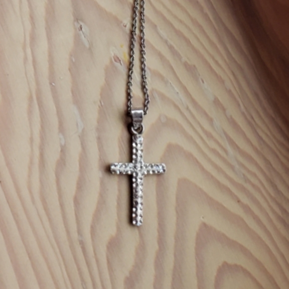 NECKLACE Silver Rhinestone Cross Fashion Jewelry - Picture 1 of 3